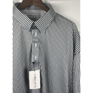 Collars & Co. Polo Shirt Mens 3XL Black White Gingham Dress Collar NEW WITH TAGS